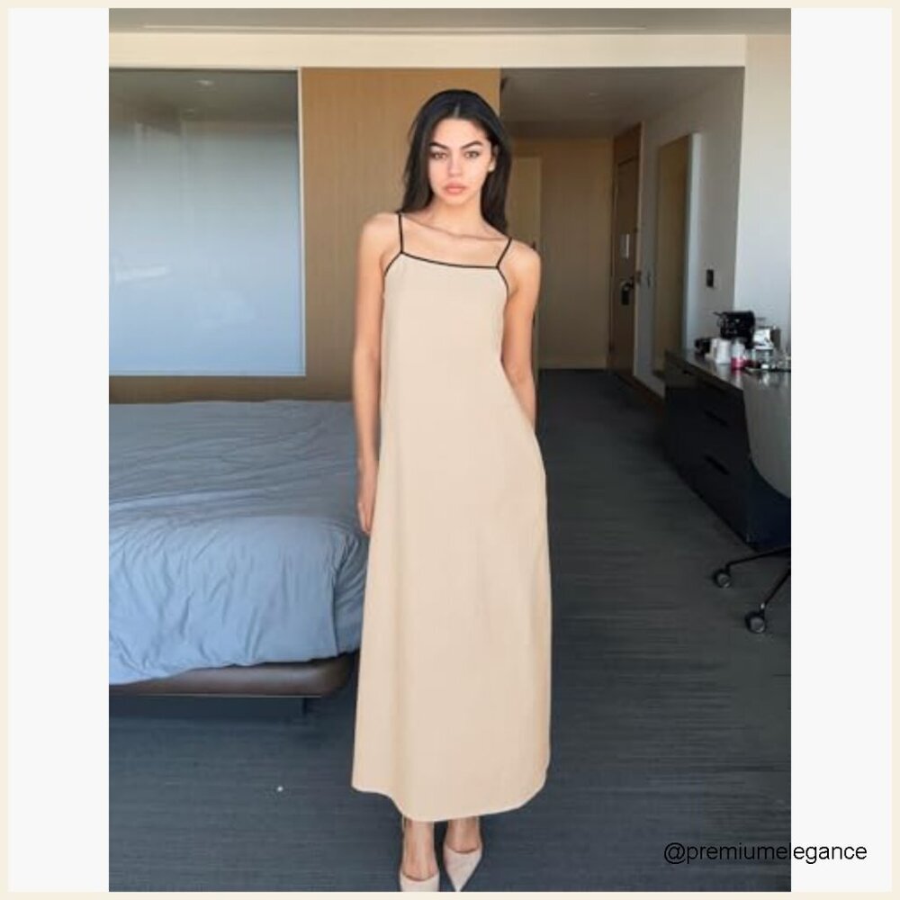 Sleeveless Maxi Dress Spaghetti Straps Square Neck Backless Loose Fit - Picture 5 of 7